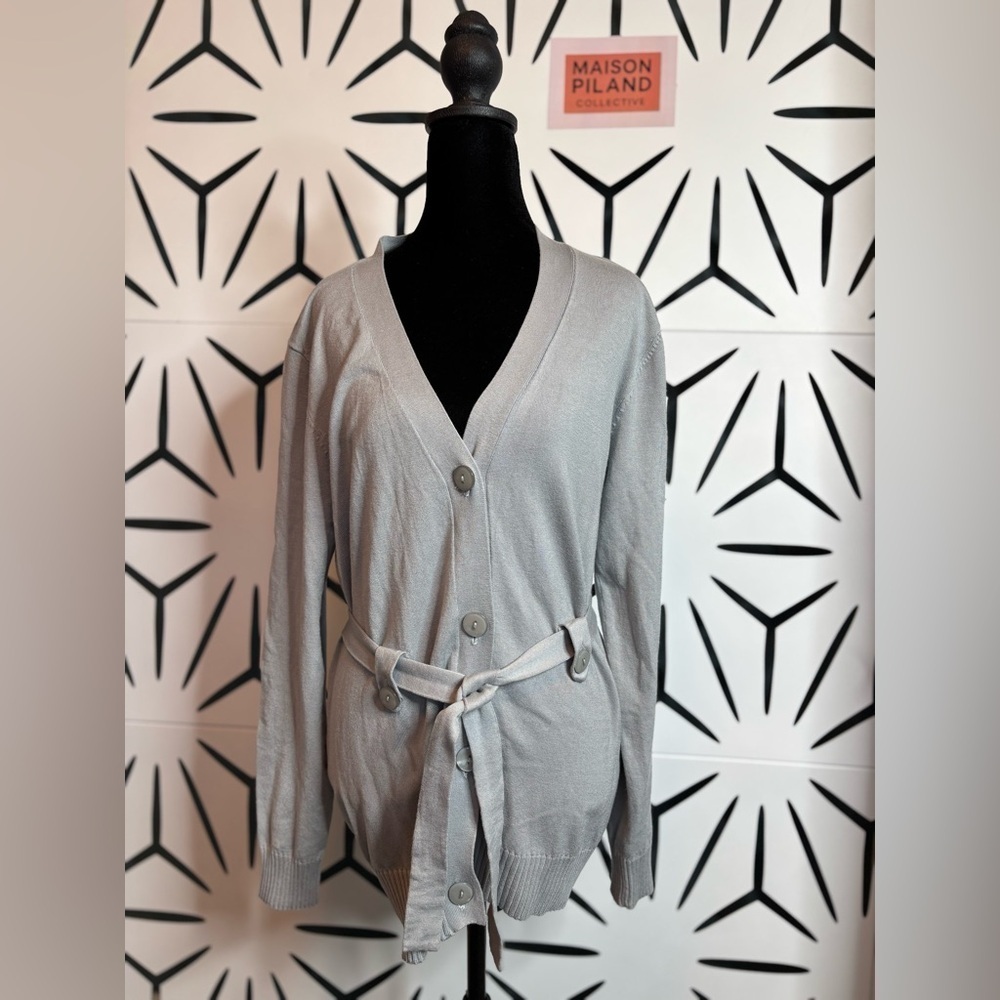 Grace Elements Gray Button-Front Belted Cardigan Size L - Picture 3 of 12